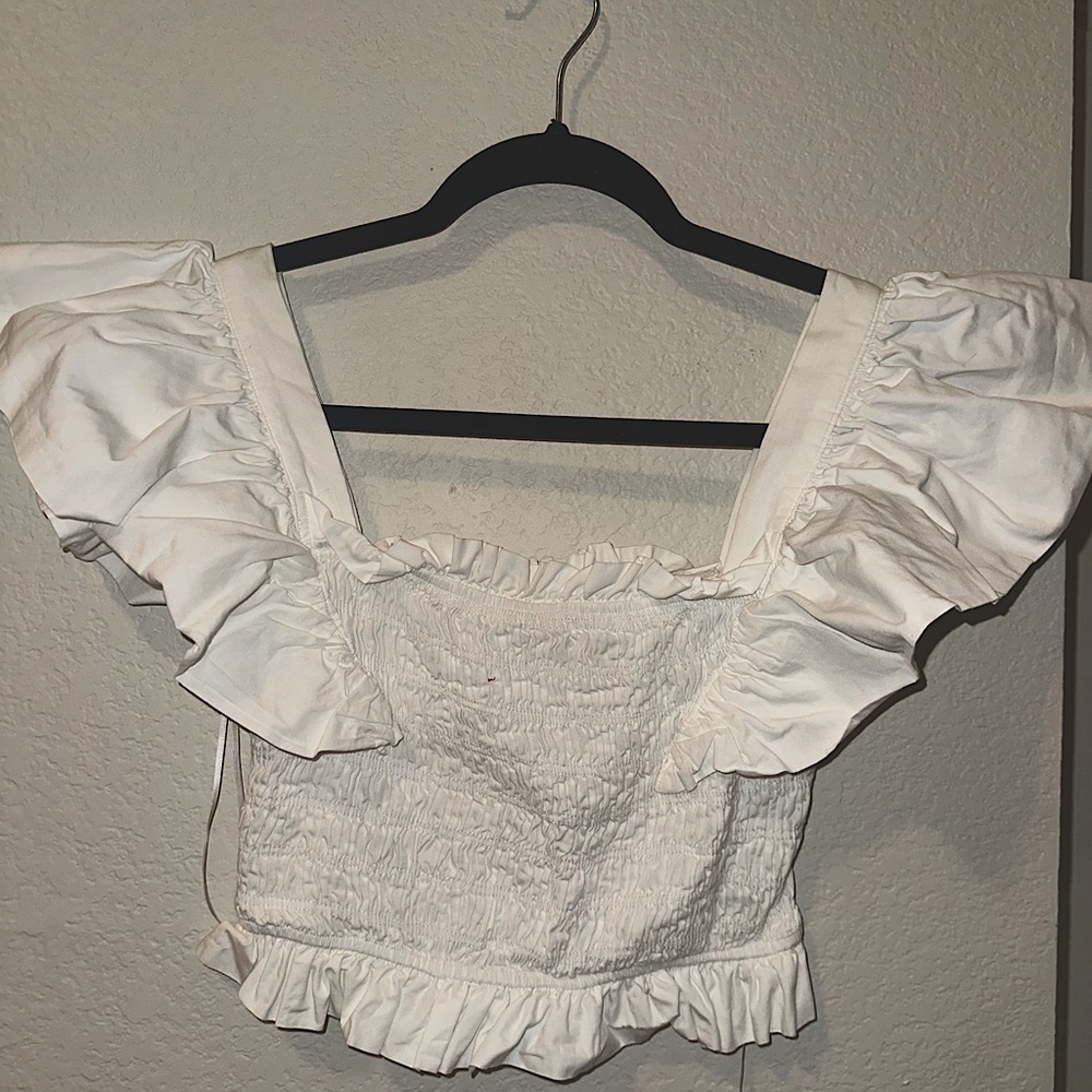 TCEC White Ruffled Crop Blouse